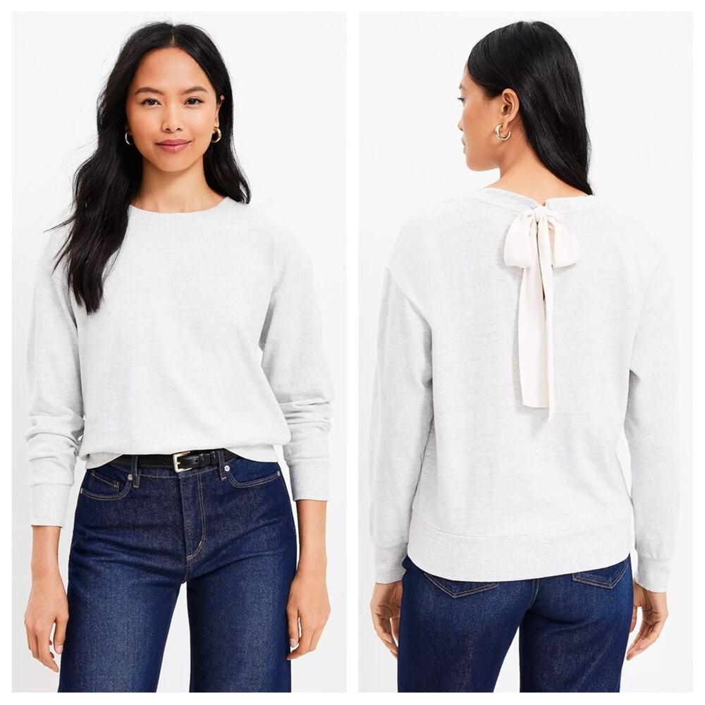 NEW LOFT Heathered Gray Cozy Tie Back 100% Cotton Sweatshirt - Size XS
